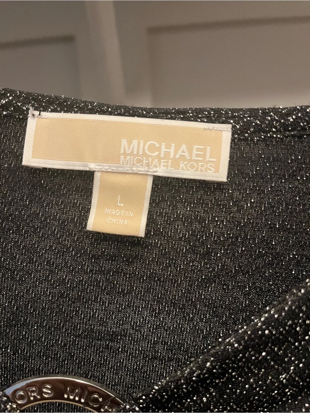 Michael Kors Black Sparkle Long Sleeve Top with Ring Detail